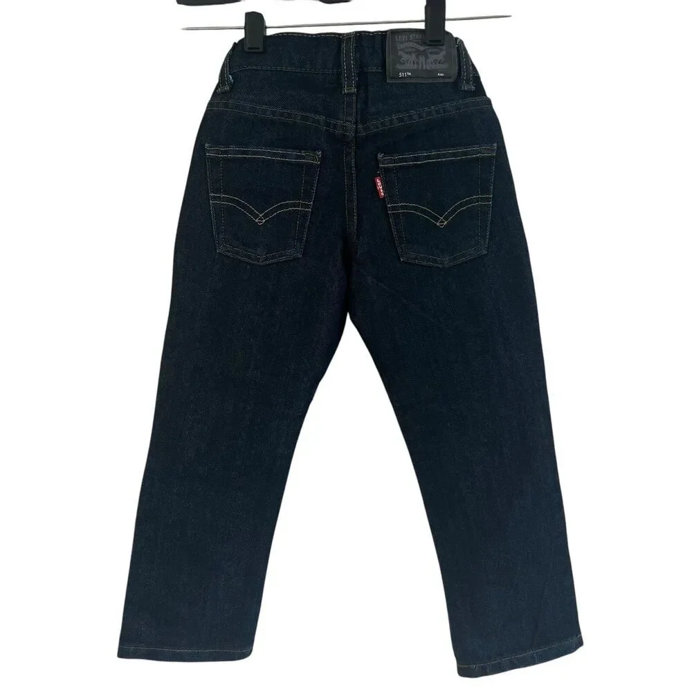 Levi's Boys 511 Slim Fit Jeans Adjustable Waist Dark Wash Denim Pants‎ Sz 4 Blue